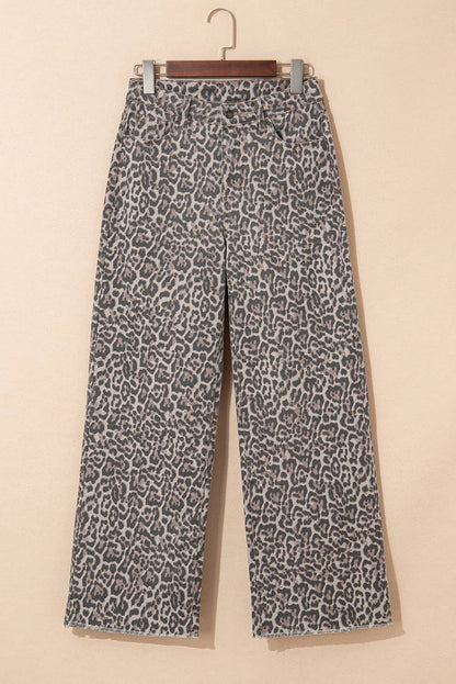 Leopard Wide Leg High Waist Jeans