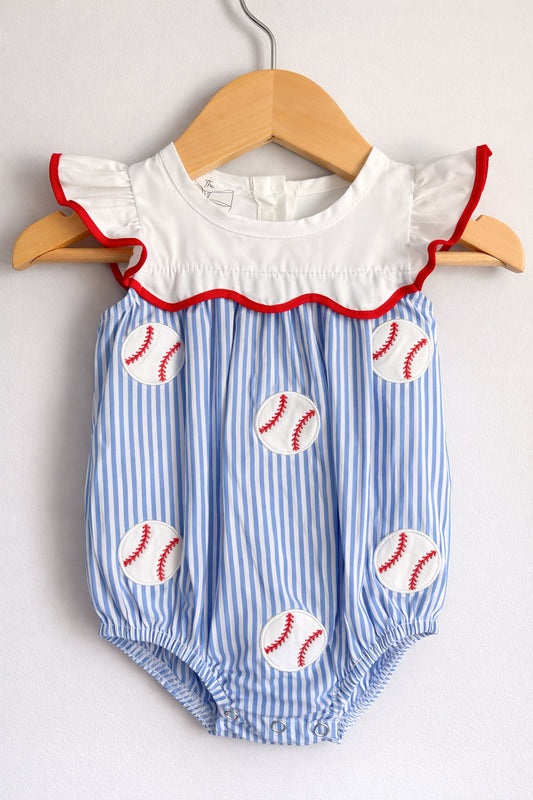 Baseballs & Stripes Collared Infant Romper