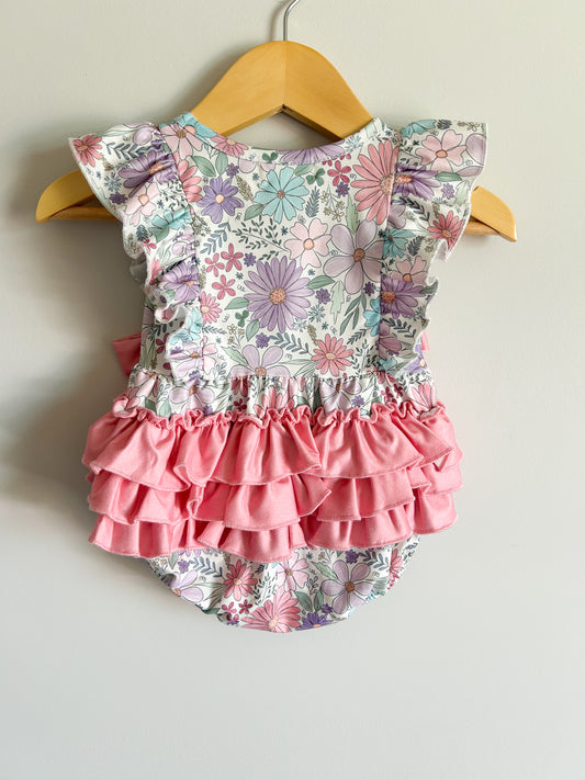 Floral Ruffle Bottom Baby Girls Romper