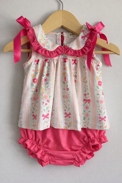 Spring Bow Ruffle Baby Girl Bloomer Set