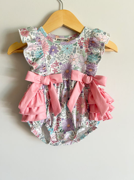 Floral Ruffle Bottom Baby Girls Romper