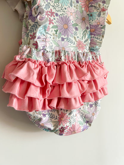 Floral Ruffle Bottom Baby Girls Romper