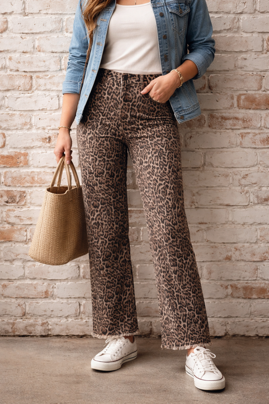 Leopard Wide Leg High Waist Jeans