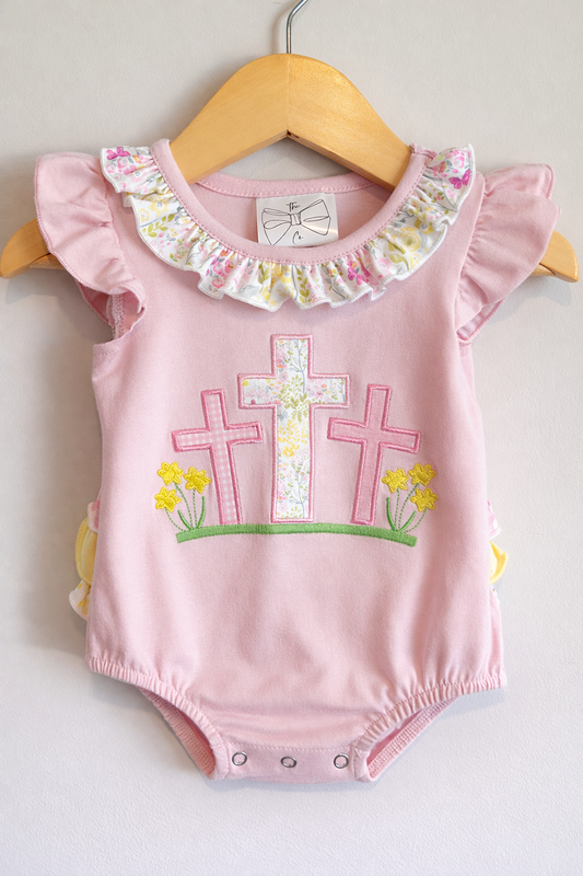 Cross Ruffled Back Infant Romper